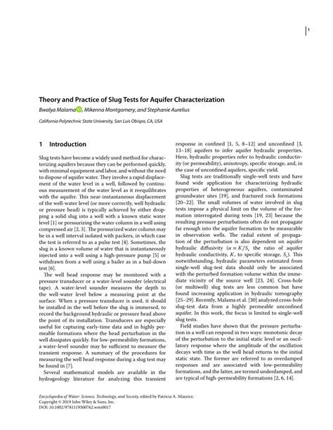 Theory and Practice of Slug Tests for Aquifer Characterization